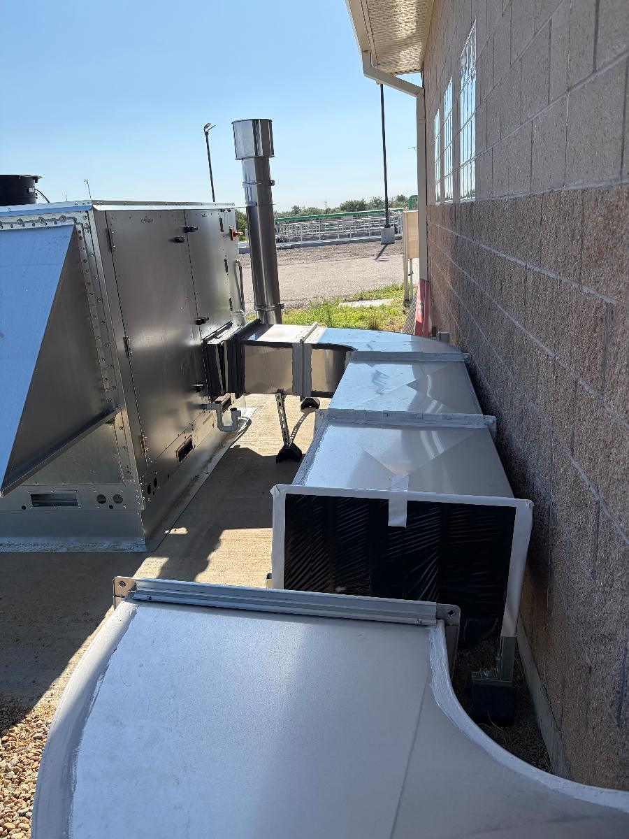 New sheet-metal ductwork fabricated for a commercial HVAC system